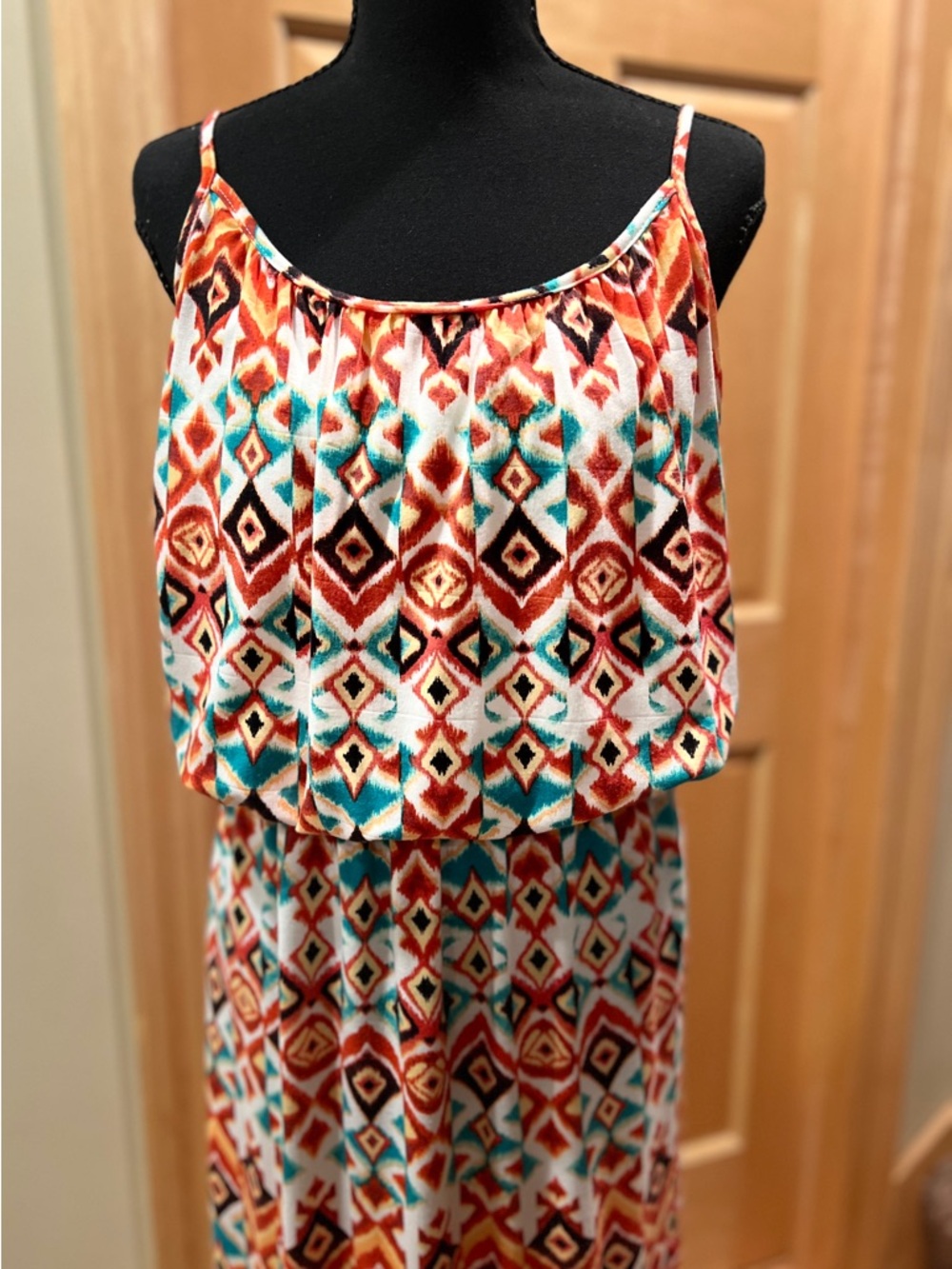 Wallflower Women’s Colorful Boho Aztec Print Maxi Sleeveless Summer Dress L - Picture 3 of 11